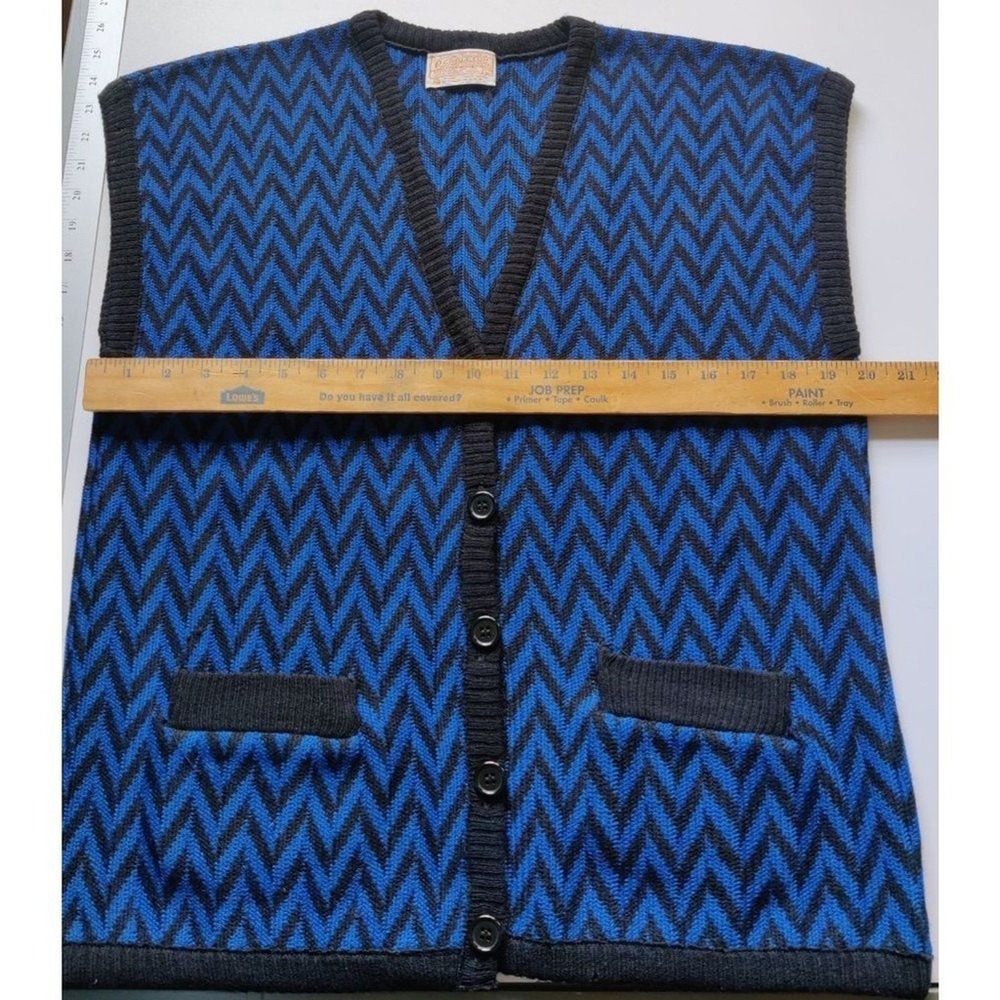 Vintage Pendleton Wool Sweater Vest Womens Size L Blue Black Chevron Pockets - Picture 9 of 11